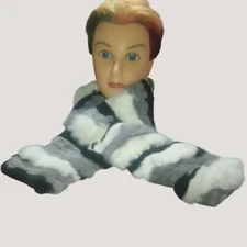 Love Token Scarf Black White Grey Kathleen Rabbit Pull Through OS Rex Rabbit Fur