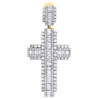 "10K Gelbgold Baguette Diamant Gestuft KreuzanhäNger 2.40 \" Fancy Charm 3.20"