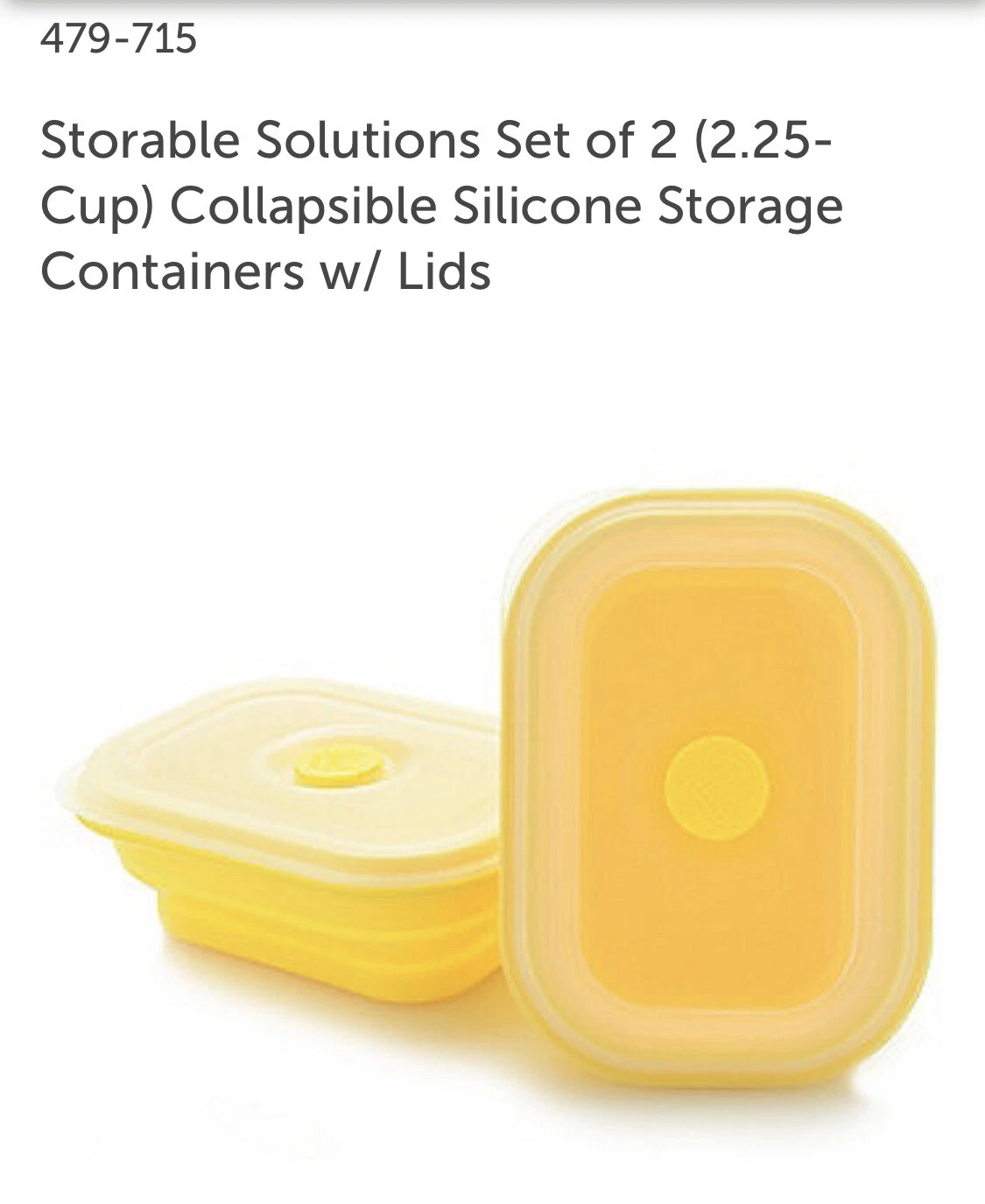 Storage solutions 4pc Silicone collapsible Food Containers Clear Yellow Vent 715