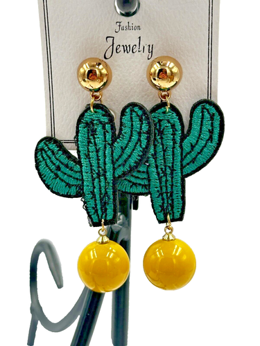 Pendientes de Cactus Occidentales de Verano Únicos Retro Dorado Moda Festival Joyería Tachuelas - Imagen 2 de 3