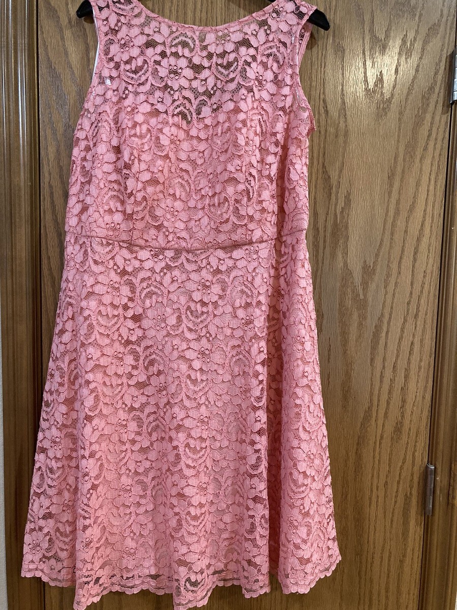 Davids Bridal Sleeveless Lace Dress, Salmon Colored, Size 16, Fit/Flare,  Lined,