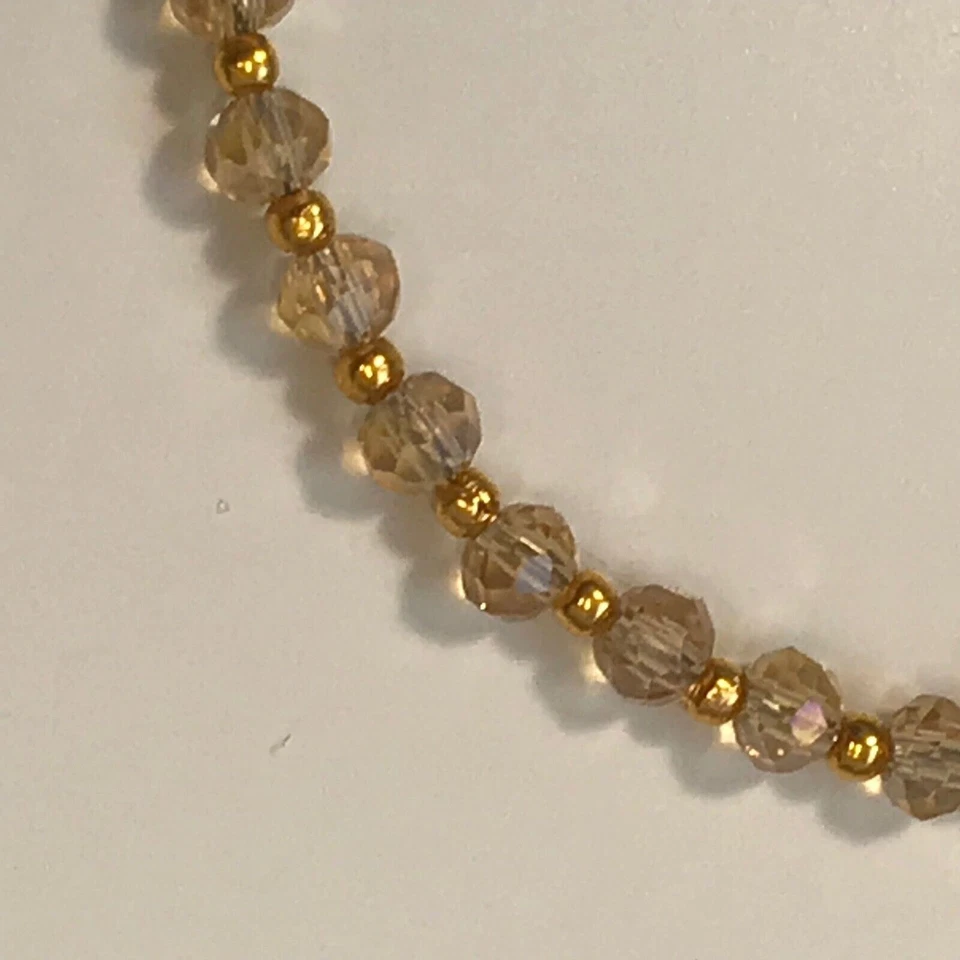 Handmade Ankle Bracelet 10.25" Champagne Yellow Faceted Glass Roundels Beaded - Image 3 of 3