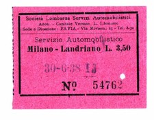 BIGLIETTO TICKET SOCIETA' LOMBARDA SERVIZI AUTOMOBILISTICI MILANO LANDRIANO 1938