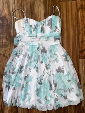 Specklers Fancy Junior Prom Dress White With Turquoise And Grey Size Medium