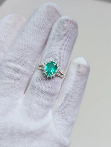 4.29 Ct Oval Cut Natural Emerald & Diamond Engagement Ring 14K White Gold Sz ALL - Picture 4 of 10