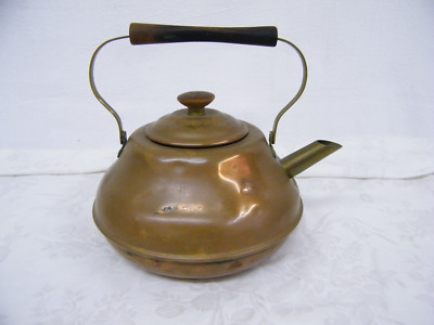 Vintage Copper Tea Kettle With Wooden Handle