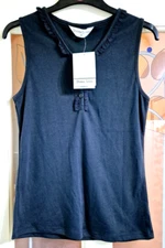 DONNA LEWIS BLACK VEST TOP WITH FRILLY NECKLINE SIZE M NEW WITH TAGS