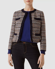 833 Hobbs London Women's Blue Ayla Tweed Open Front Jacket Coat Size US 6