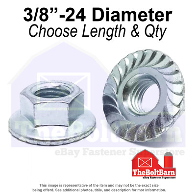 3/8''-24 Grade 5 Serrated Hex Flange Nuts Zinc Clear Fine Thread (Pick Qty)