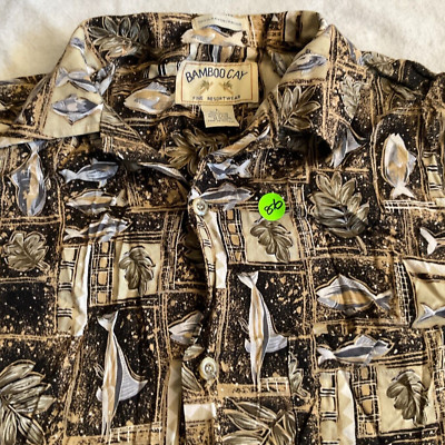 Vtg Bamboo Cay Hawaiian Aloha Shirt Mens Large Multicolor Flora Fish 100% Rayon