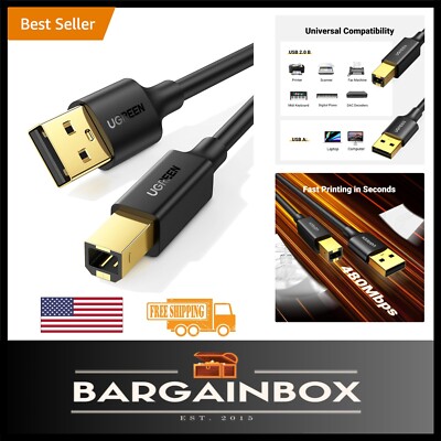 Durable USB 2.0 Printer Cable 15 FT - Fast Data Transfer for Essential Devices