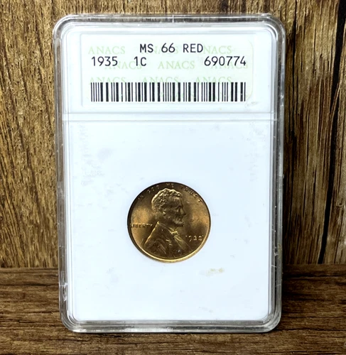 1935-P Lincoln Wheat Cent Penny 1c Graded ANACS MS66 Red Mint