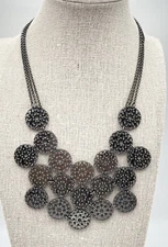 Express Necklace Bib Gunmetal Choker Medallion Link Textured Metallic Goth