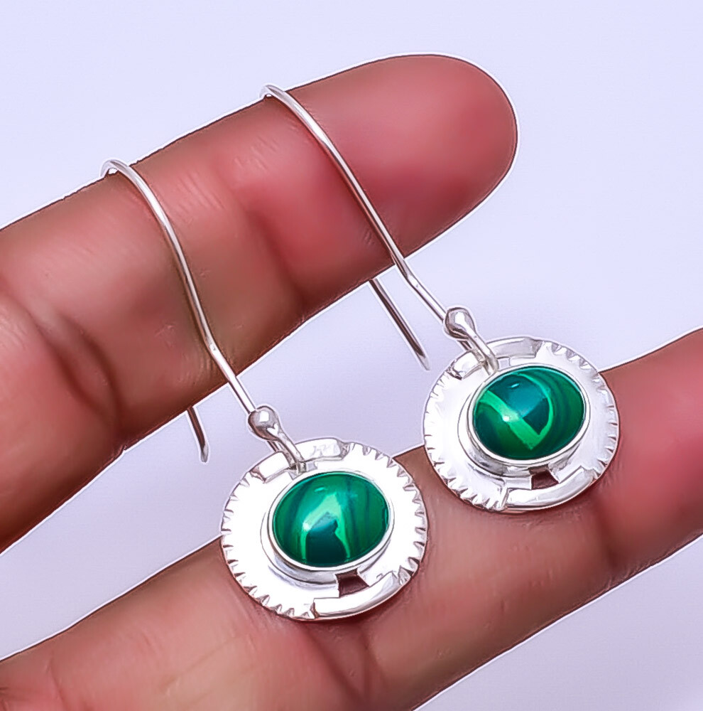 Malachite Designer Handmade 925 Sterling Silver Earring 1.72