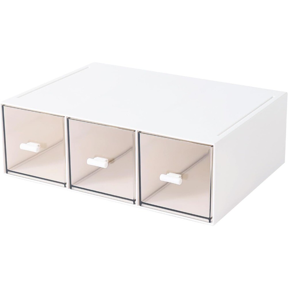 White Stackable 3-Drawer Makeup Organizer for Cosmetics Storage