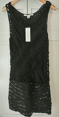 DIANE VON FURSTENBERG BLACK DISCO WINONA SILK CHIFFON DRESS NWT! Size Small