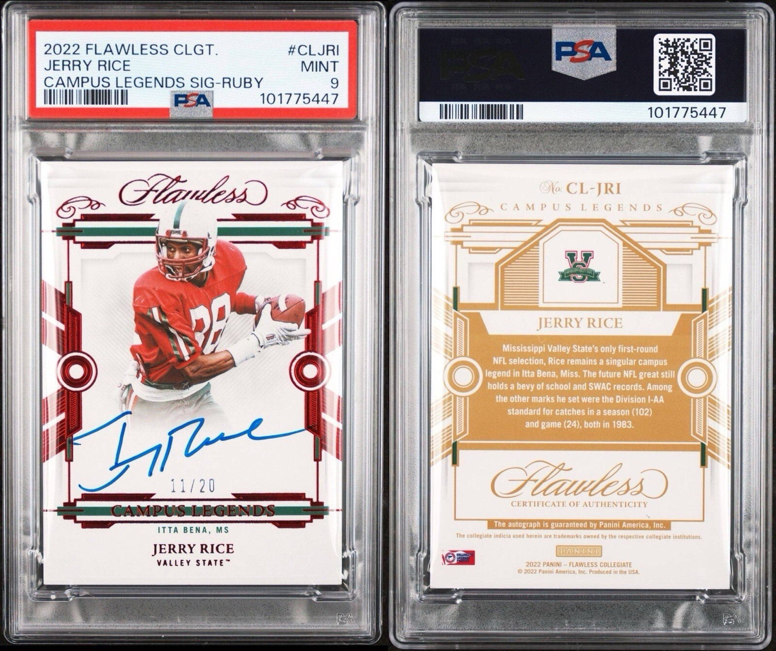 Sig Ruby 2022 Panini Flawless Collegiate - Campus Legends Signatures Jerry Rice ...