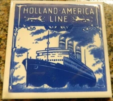 HOLLAND AMERICA LINE Set of 6 Blue Delft 4" Tiles, see description for details.
