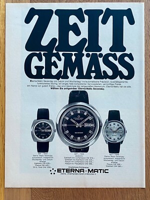 Eterna Matic Sevenday Anatomic Original 1970 Vintage Watch Advert Werbung