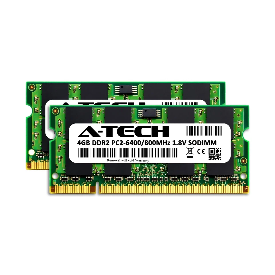 A-Tech 8GB (2x4GB) DDR2 800MHz SODIMM PC2-6400 1.8V CL6 200-Pin Non-ECC Unbuf... - Image 2 of 2