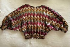 Vintage 1970's 80's Sequin Disco Shirt Ballon Sleeves Chevron Zig Zag Stripes M