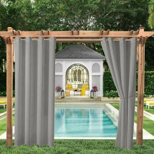 1/2 Stück Wasserdicht Outdoor Terrasse Vorhänge 52" Breit Sichtschutz Verdunkelung Pergola Schatten - Bild 10 von 124
