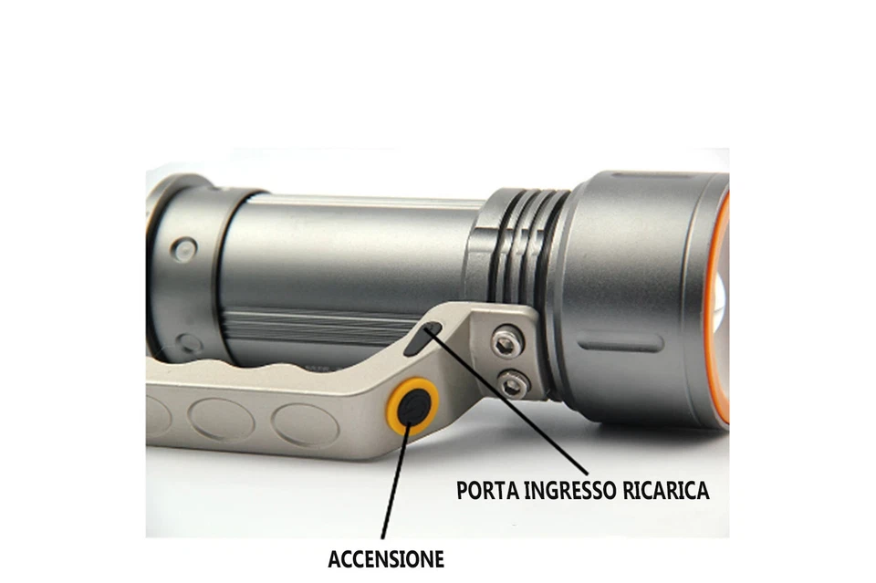 TORCIA FARO POTENTE RICARICABILE LED CREE XML T6 TATTICA MILITARE SOFTAIR - Immagine 3 di 4