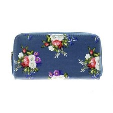 V & A VINTAGE STYLE SHABBY CHIC BLUE OILCLOTH ZIP WALLET PURSE NEW WITH TAGS