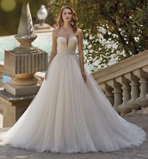 Clean Tulle Bridal Gown Wedding Dress 2-28W Crystals Applicues Custom Made Ivory