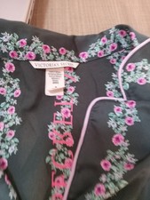 Victoria's Secret Floral Satin Pajama Set Button-Front Collared Long M Black