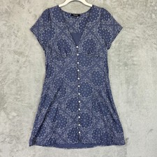 Madewell Dress Womens 4 Blue Paisley Button Front V Neck A Line Short Sleeve
