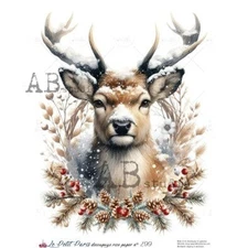Snowy Stag | A4 Rice Paper | Paper for Decoupage | AB Studios | Christmas