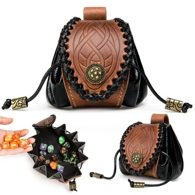 Crazy Horse Cowhide Leather & soft leather Vintage Medieval Dice Bag, Handcra...