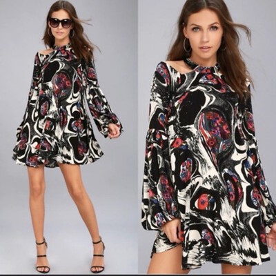 Free People Drift Away XS Cold Shoulder Mini Dress Halter Neck Multicolor Flowy