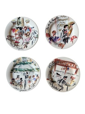 *RARE Set of 4 Notre Dame Faiencerie De Gien, Paris - Canape Or Bread Plates 