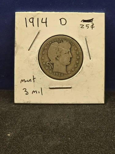 1914 D SILVER BARBER QUARTER NICE COIN BARTER MONEY ADD TO COLLECTION SILVER 89