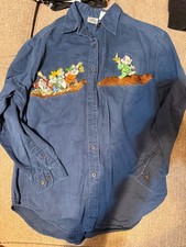 Vtg Disney Store Snow White 7 Dwarfs Embroidered Long Sleeve Button Up Sz Small
