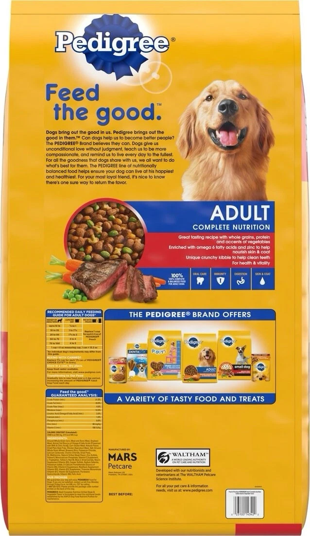 Pedigree Adult Complete Nutrition Dry Dog Food Omega 6 Crunchy Kibble