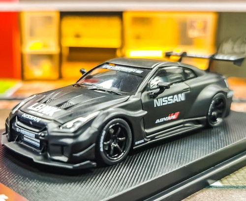 MC 1/64 Matte Black Nissan GTR R35 LBWK Widebody Sports Model Diecast ...