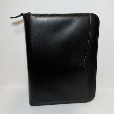 Day Timer Black Planner Zipper Up Closure Leather Look Organizer Portfolio 7ring