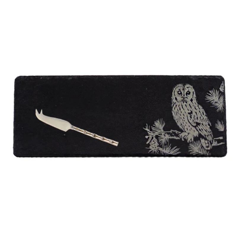 Tawny Owl Mini Slate Cheese Board & Knife Set