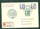 Sweden. 1938  FDC. Reg: 3451. E. Swedenborg. 2 x10 + 100 Ore. Address: Halmstad
