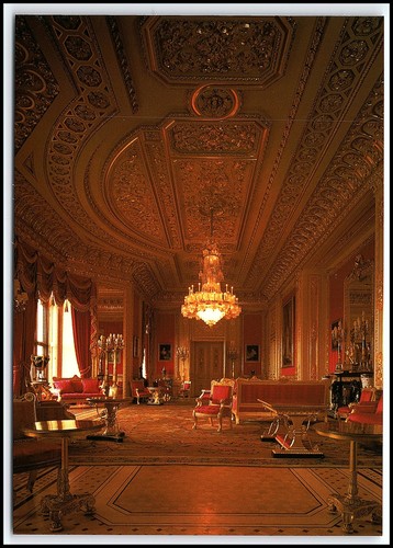 2002 Windsor Castle Crimson Drawing Room Royal Palace Interior Unposted PC K042