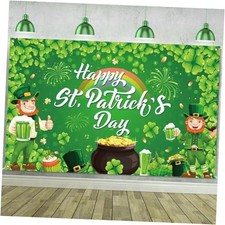 Happy St Patricks Day Banner Backdrop, 71x43 inch St Patricks Day Decorations