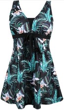 Ecupper Swimdress Skirted Boy Shorts Tropical Print Padded Multicoloured UK 20