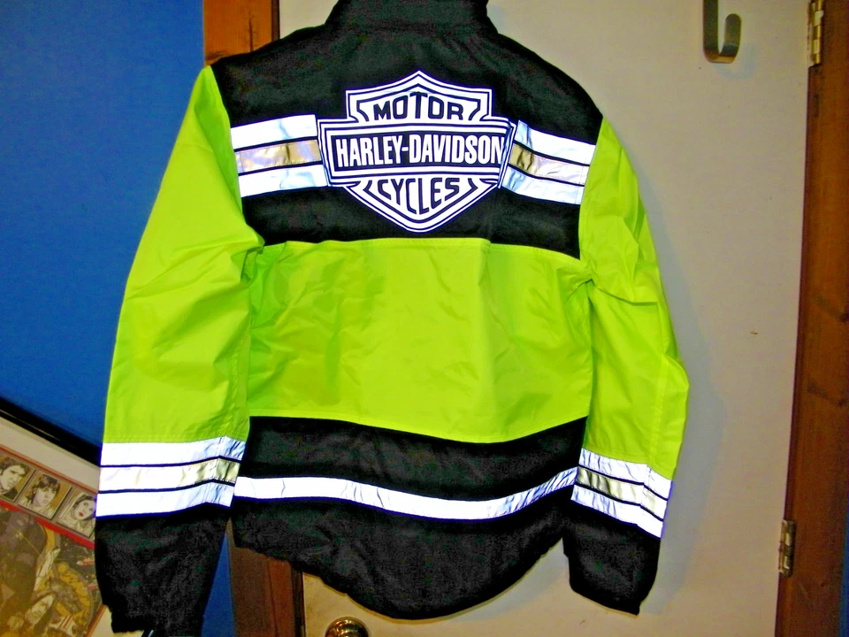 Harley-Davidson Hombre Amarillo Alta Visibilidad Reflectante Traje de Lluvia Conjunto Chaqueta Pequeña, Pantalones Foto 2 de 4