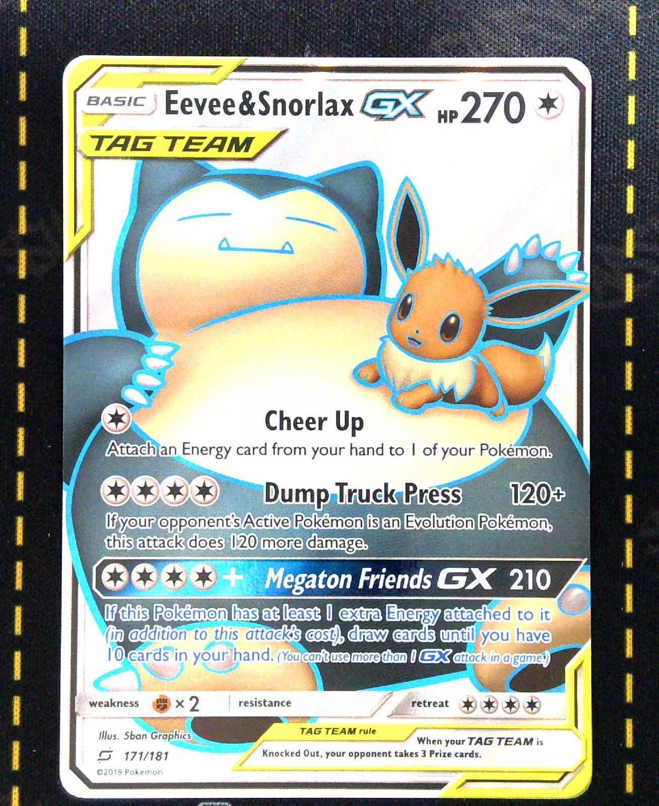 2019 POKEMON SUN & MOON TEAM UP #171 FULL ART/EEVEE & SNORLAX GX