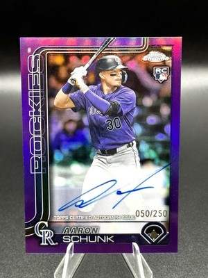 2025 Topps Chrome Rookie Auto Aaron Schunk Purple Refractor 50/250 Rockies