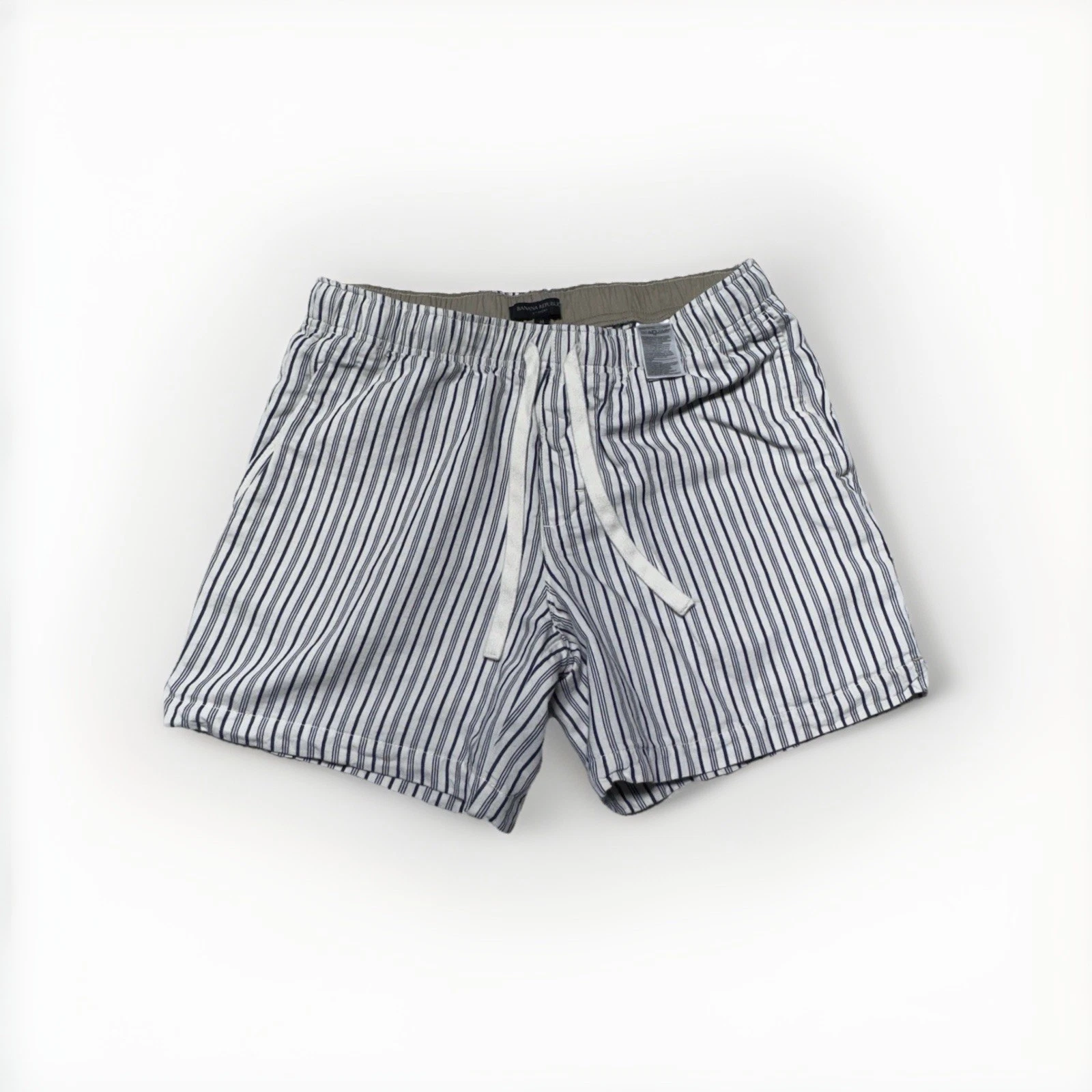 Banana Republic 6” Inseam Shorts Men M Linen Cotton White Navy Stripes