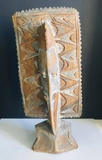 Vintage African Hand Carved Wood Two Sided Standing Mask Sculpture 20" x 9"